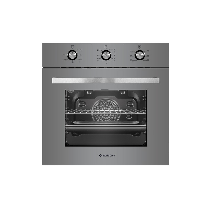 Cuptor electric incorporabil Studio Casa FE660 Parma Glass Grey, 6 functii, Ventilator, Timer mecanic, Sticla gri