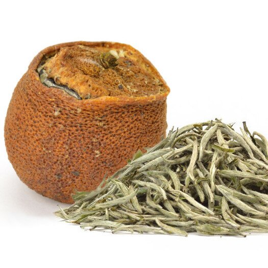 Tangerine umplute cu Ceai Alb Silver Needles, 50 gr