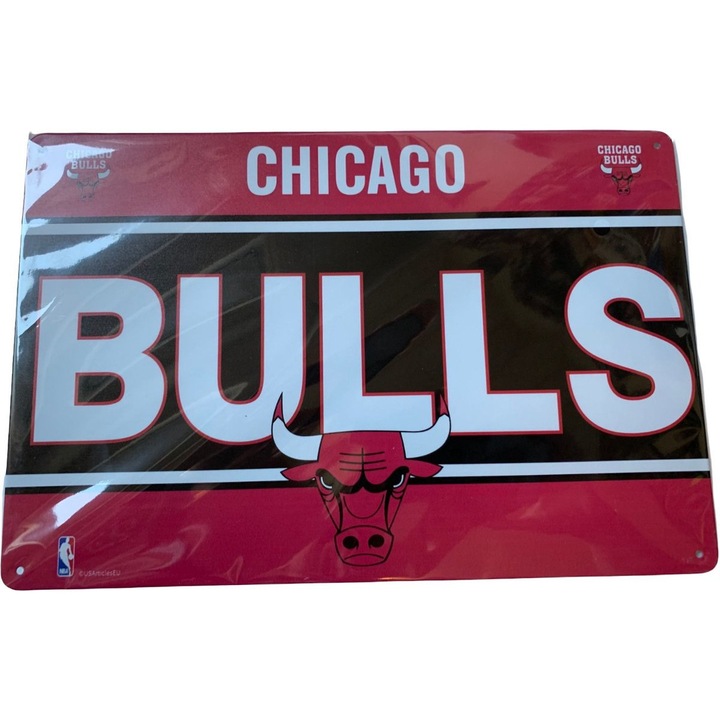 Декоративна табелка USArticlesEU Chicago Bulls, 20x30 см, Метал, Многоцветен