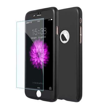 Husa 360 fata+spate+folie sticla pentru iphone 7, negru Husa 360 fata+spate+folie sticla pentru iphone 7, negru