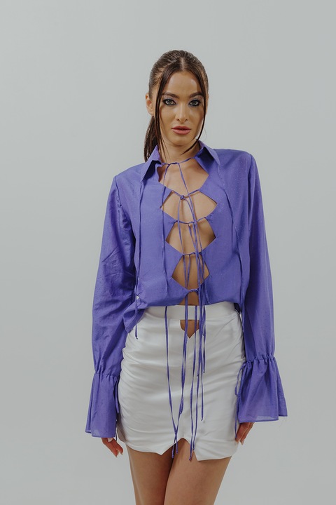 UVIA, Camasa de matase cu decupaje frontale, Violet, L