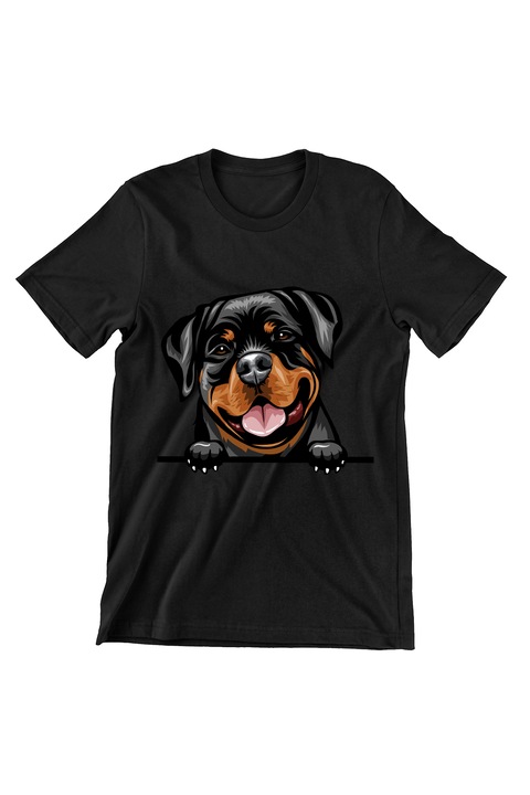Тениска Дами, Кучета, Hello Rottweiler, черна, S