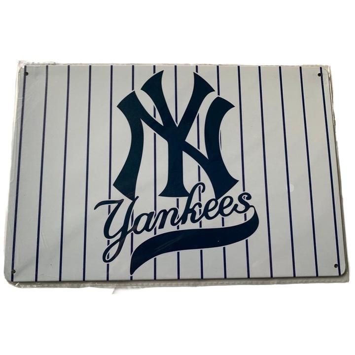 Декоративна табелка USArticlesEU New York Yankees, 20x30 см, Метал, Бял/Син