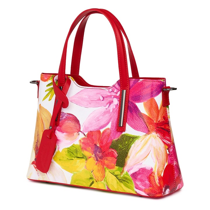 Дамска кожена чанта с флорален десен Mariella FF9