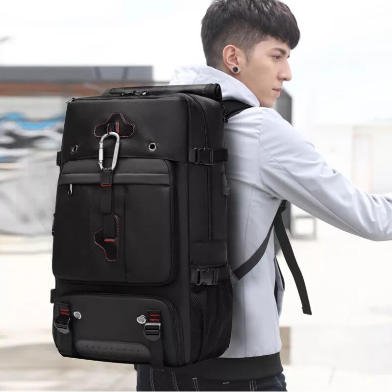 Rucsac laptop 15.6", impermeabil, expandabil, pentru excursii sau sport, cu spatiu pentru incaltaminte, Escalate, 31x18x58 cm, Negru