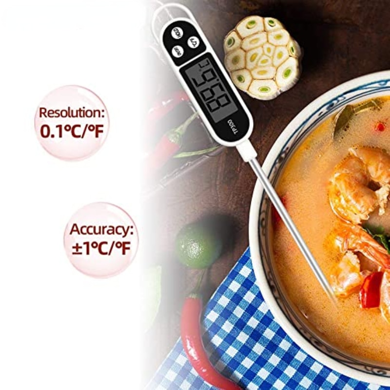 Кухненски термометър, TP300, Неръждаема стомана/ABS, 24,5 см, Бял/Черен ...