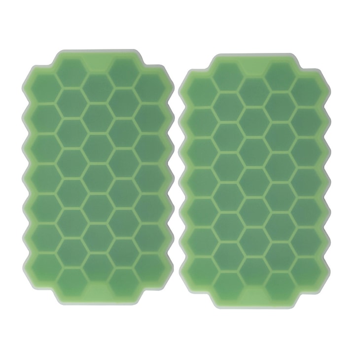 Set 2 tavi pentru cuburi de gheata, Senmase, Forma hexagon, 37 cuburi, Silicon, 20.8x12.5x2.5 cm, Verde