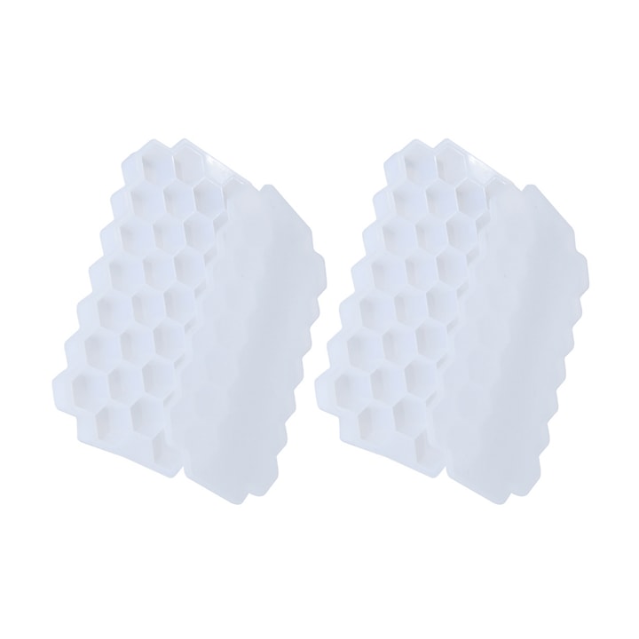 Set 2 tavi pentru cuburi de gheata, Senmase, Forma hexagon, 37 cuburi, Silicon, 20.8x12.5x2.5 cm, Alb