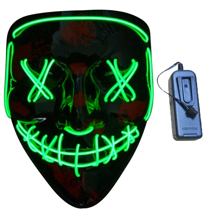 Masca Purge horror, Iluminare LED, Verde