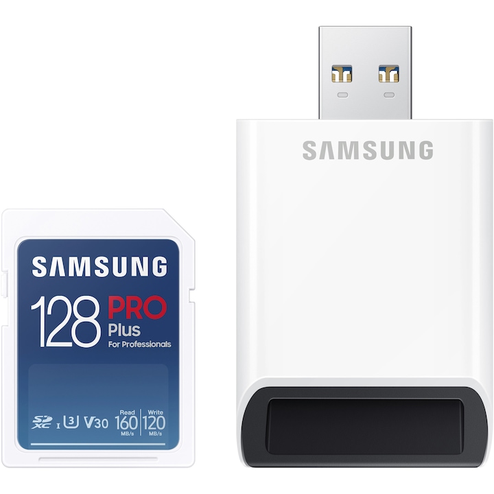 Карта памет Samsung Full SD, PRO Plus, 128GB, 160MB/s + адаптер
