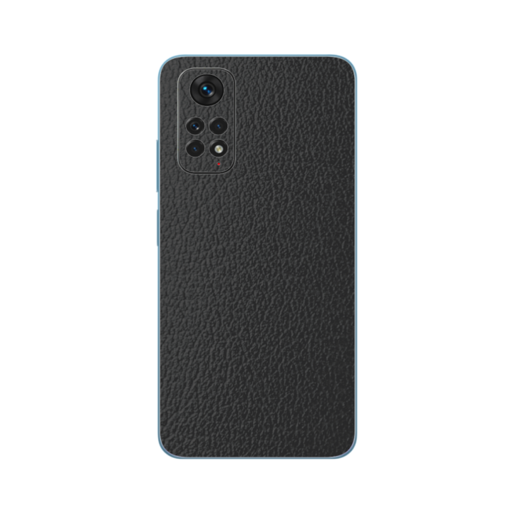 Folie Protectie iSkinz pentru Xiaomi Redmi Note 11, 11S - Piele Neagra Simple Cut, Skin Adeziv, Cover pentru Carcasa Spate