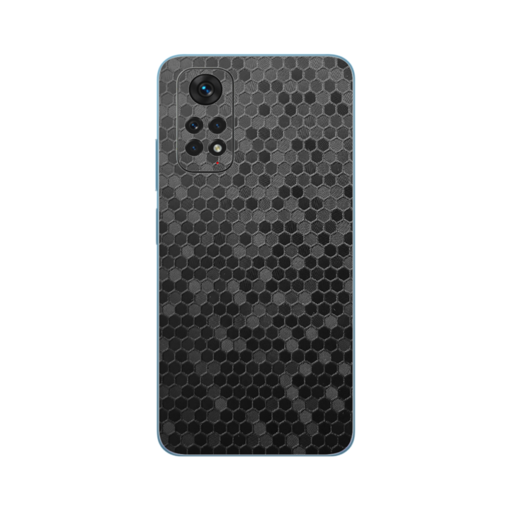 Folie iSkinz pentru Xiaomi Redmi Note 11, 11S - Honeycomb Negru Black 360 Cut, Skin Adeziv Full Body Cover, Protectie Carcasa Spate si Laterale