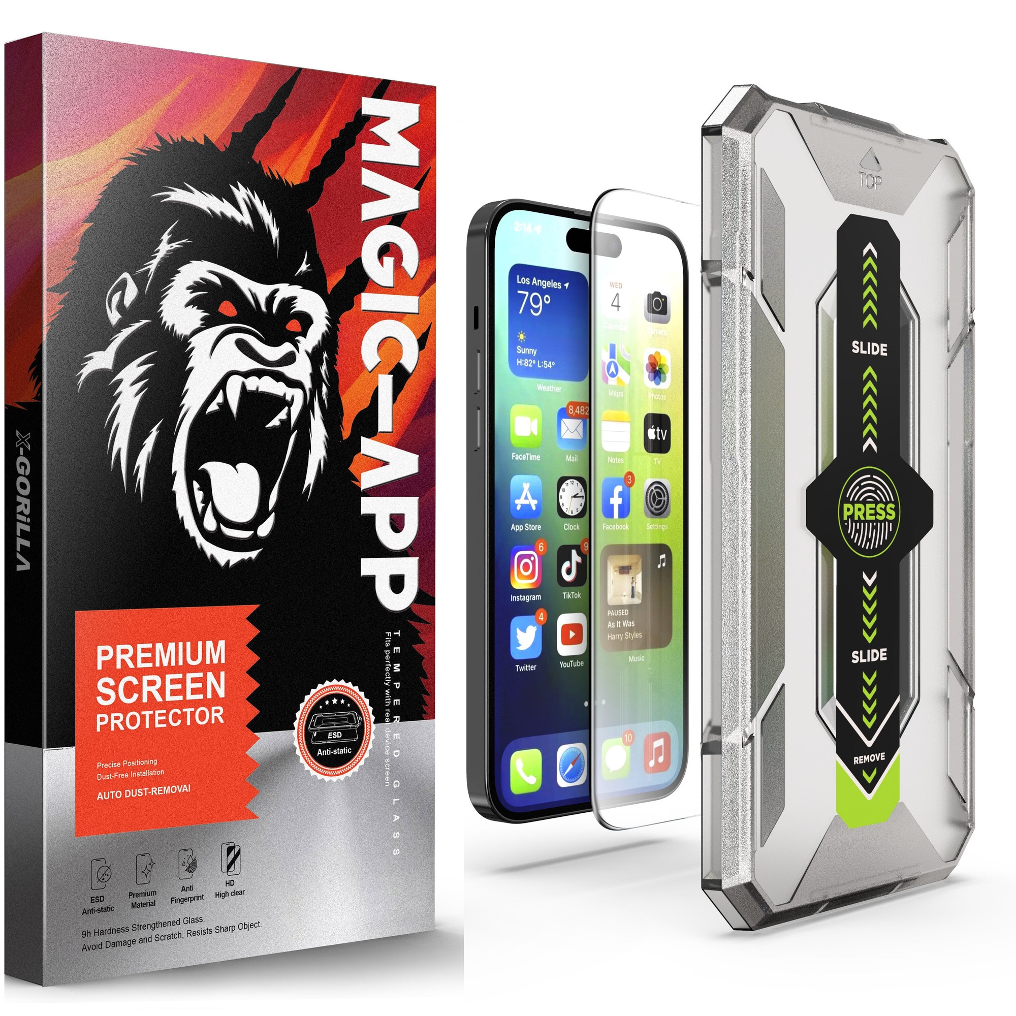 Folie de protectie din sticla premium pentru iPhone 17e/16e/14/13/13pro, acoperire a intregului ecran, instalare usoara si rapida cu dispozitiv de potrivire automata, ZYuuan, transparent