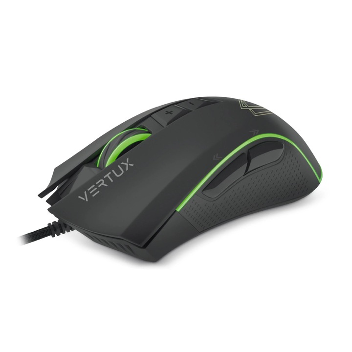 Mouse pentru gamer RGB cu fir, Vertux, Rodon, 12.000 DPI, Negru