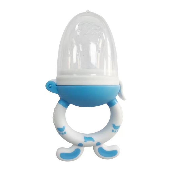 Залъгалка за плодове и зеленчуци, Силикон подходящ за храна, Без BPA, +6 месеца, 12x6.5 см, Син