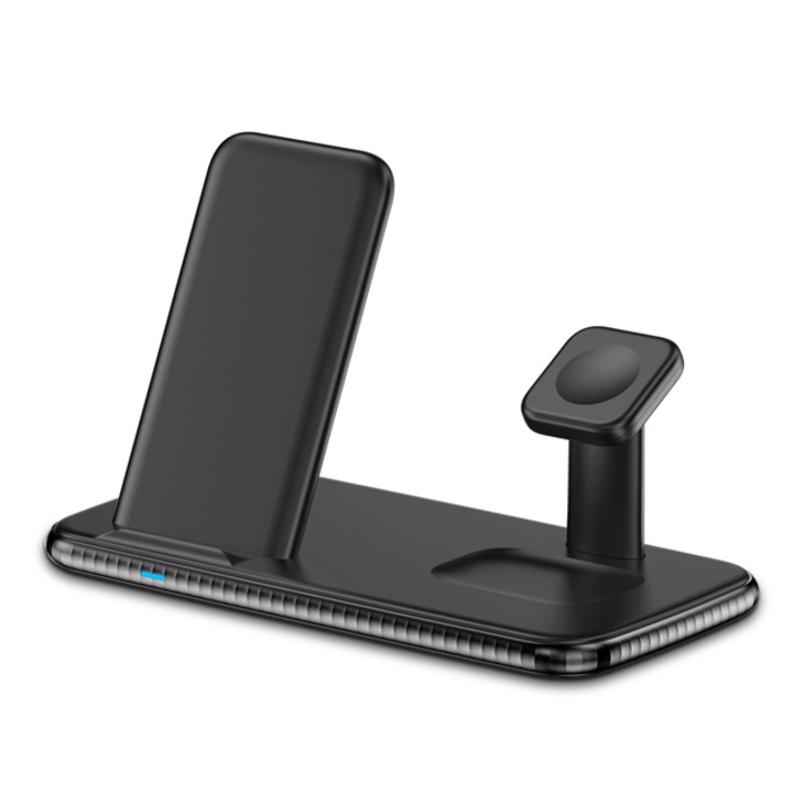 Statie de incarcare wireless 4 in 1 pentru smartphone, Iphone, IWatch, Airpods, Negru