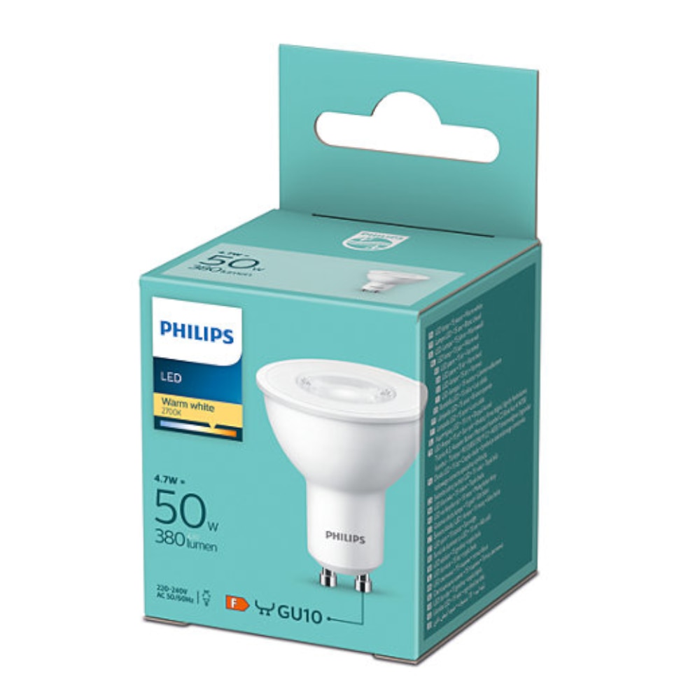 Bec LED Spot Philips Classic, GU10, 4.7W / 50W, 380 Lm, Lumina Alb Cald ...