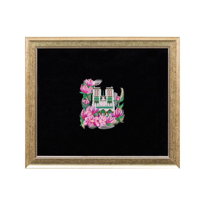 Tablou Brodat "Catedrala Notre Dame", tema Orase si Arhitectura, 59 x 49 cm