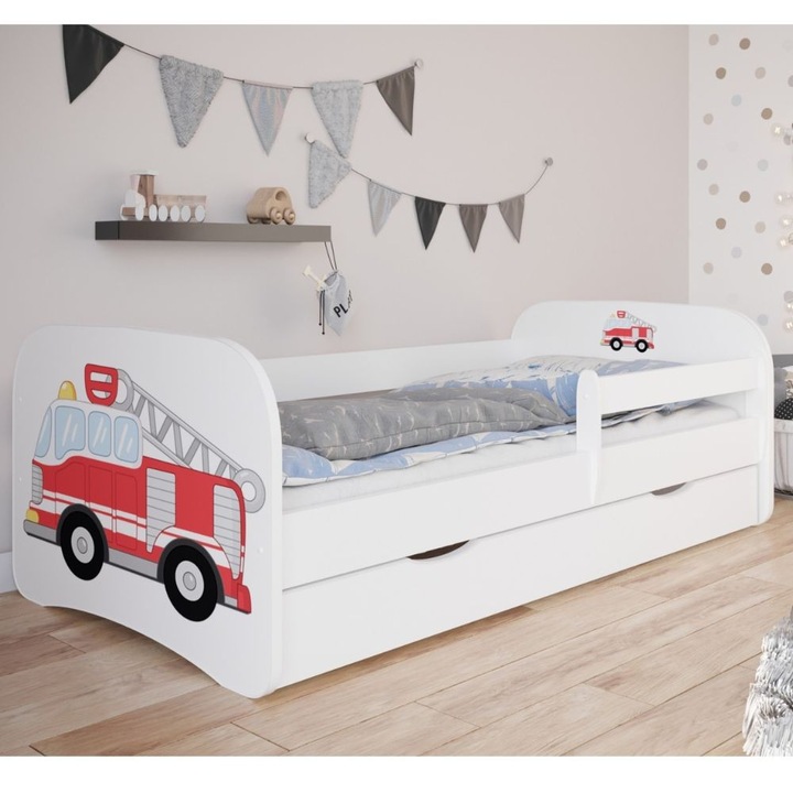 Pat pentru copii, PAL, 184 x 90 x 61 cm, Alb