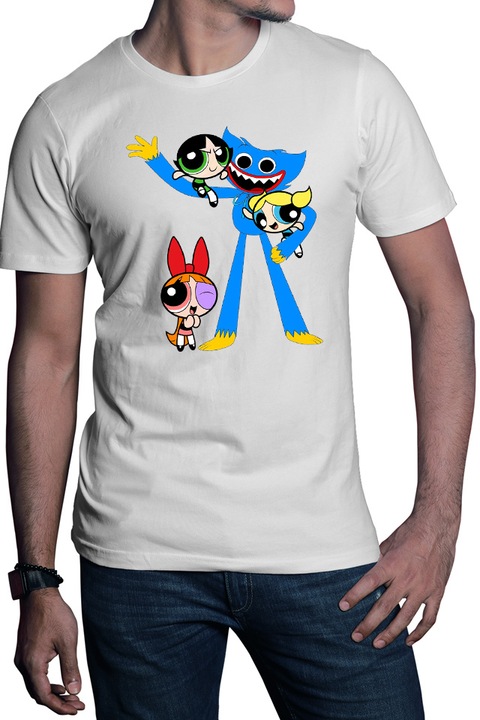 Tricou barbati Huggy Wuggy Powerpuff Girls Funny Play Childish, alb, marime 2XL