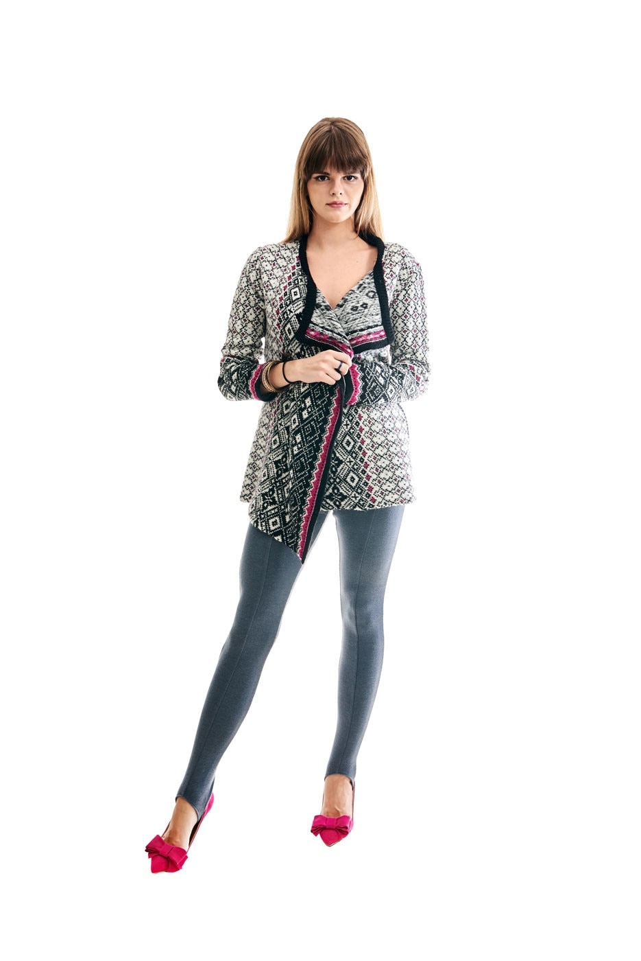 Poncho, Carmen Grigoriu, Nordic, Negru/Roz