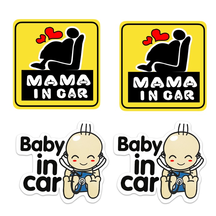 4 db-os matricakészlet az autóhoz anya/baba az autóban üzenettel - A