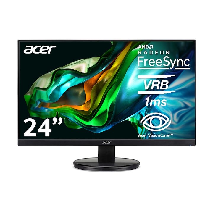 Monitor LED VA Acer 24", FHD, 75Hz, 1ms, FreeSync, VisionCare, HDMI, VGA, Negru, K242HYLHbi