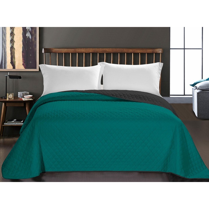 Cuvertura de pat cu doua fete, DecoKing, Poliester, 220x240 cm, Verde/Negru