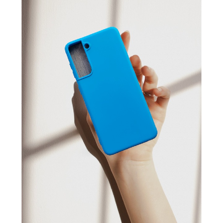 Калъф от силикон с микрофибър отвътре, съвместим със Samsung S21 Plus, S21+, Противоударен, Ocean Blue