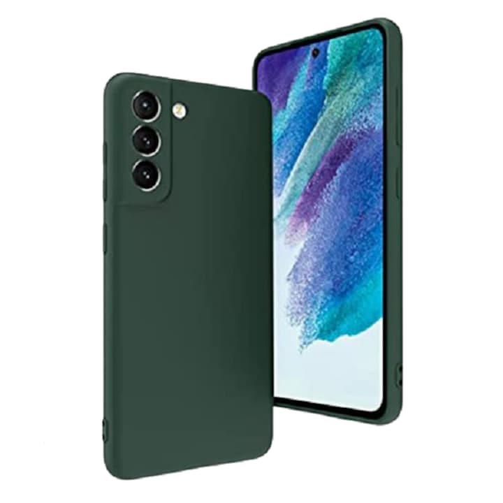 Husa silicon antisoc protectie camera cu microfibra in interior compatibila cu Samsung Galaxy S21 FE 5G Verde Smarald