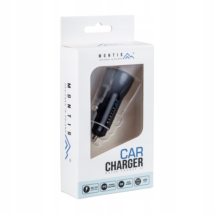 Зарядно за кола, Montis, USB / USB-C PD QC 3.0, Универсално, 36 W, Черно
