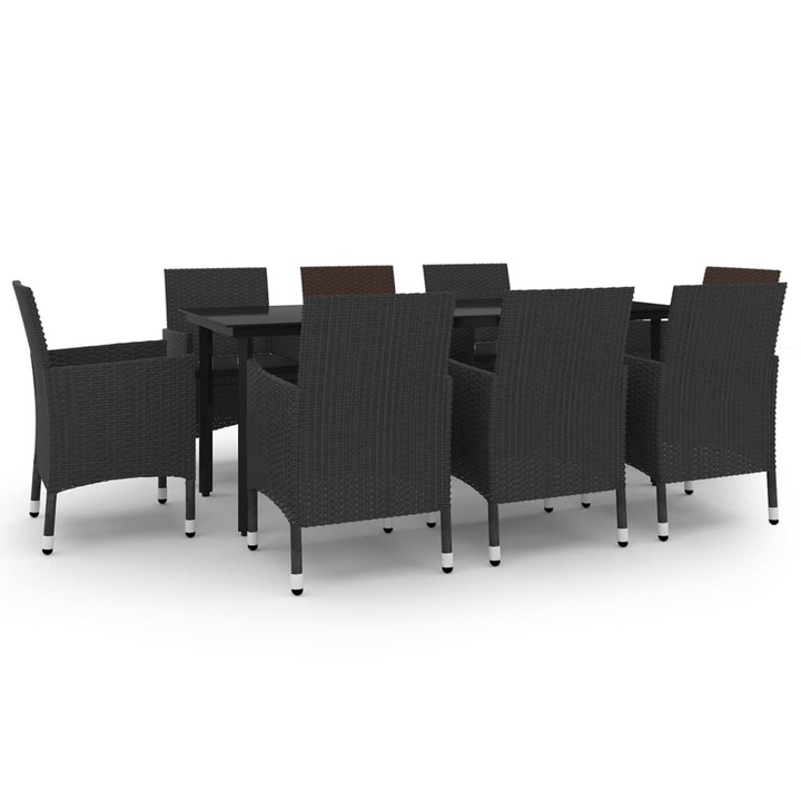Set mobilier de gradina vidaXL, cu perne, 9 piese, poliratan si sticla, 57.87 kg 3099690