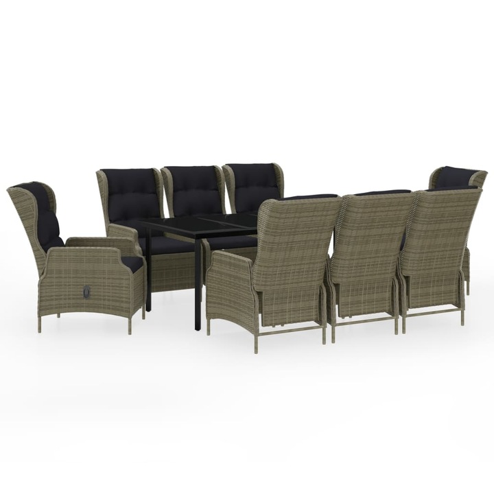 Set mobilier pentru gradina vidaXL, 9 piese, maro, 47.67 kg 3099654