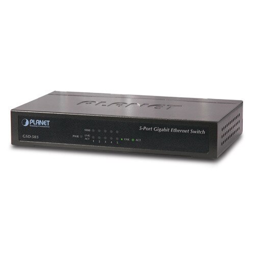 Switch PLANET GSD-503 Gigabit Ethernet 5-Port 10/100/1000Mbps (External Power) - Metal Case