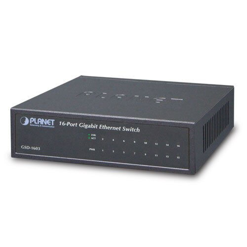 Switch PLANET GSD-1603 Gigabit Ethernet 16-Port 10/100/1000Mbps (External Power) - Metal Case