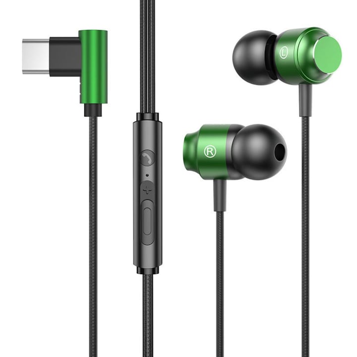 Кабелни слушалки TS602, USB-C, Универсална съвместимост, Зелени