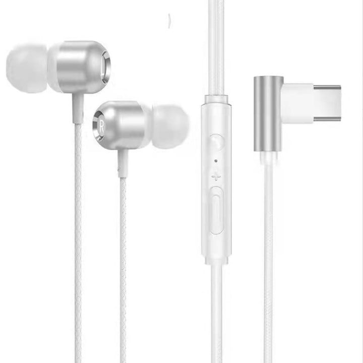 Casti in-Ear cu fir YWD-FMM, USB-C, Functie de reducere a zgomotului, Alb/Argintiu
