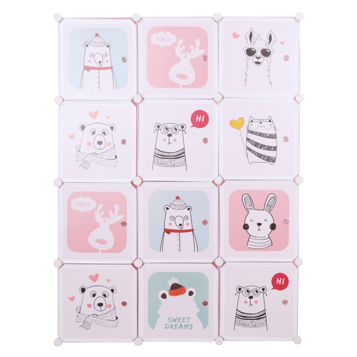 Dulap modular pentru copii roz Nurmi 111x47x147 cm