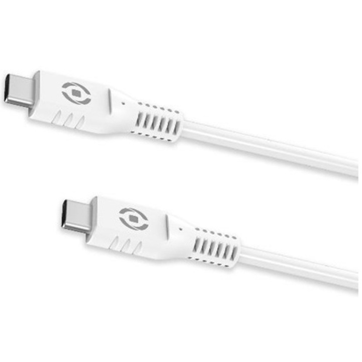 Cablu de date Celly 60W PD, USB-C to USB-C, Alb