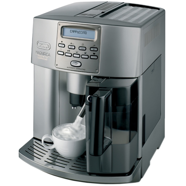 Delonghi ESAM3500S eszpresszó kávéfőző, 1350W, 1.8L, Kávédaráló, 13 setari, LCD, Tejtartály, Szürke