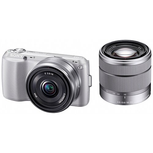 Sony NEX-C3, 16.2MP, Silver + Double Kit 16mm + 18-55mm - eMAG.ro