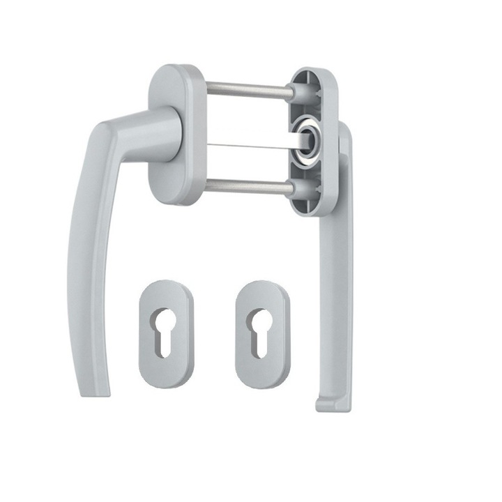 Maner fereastra termopan, asimetric, Victory, cu rozeta pentru cilindru, culoare argintiu