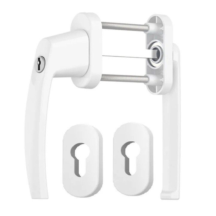 Maner usa de balcon asimetrica Victory cu cheie si rozeta culoare alb RAL 9016