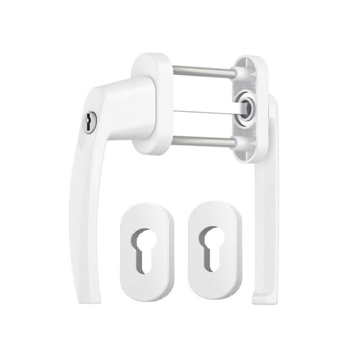 Maner usa de balcon asimetrica Victory cu cheie si rozeta culoare alb RAL 9016