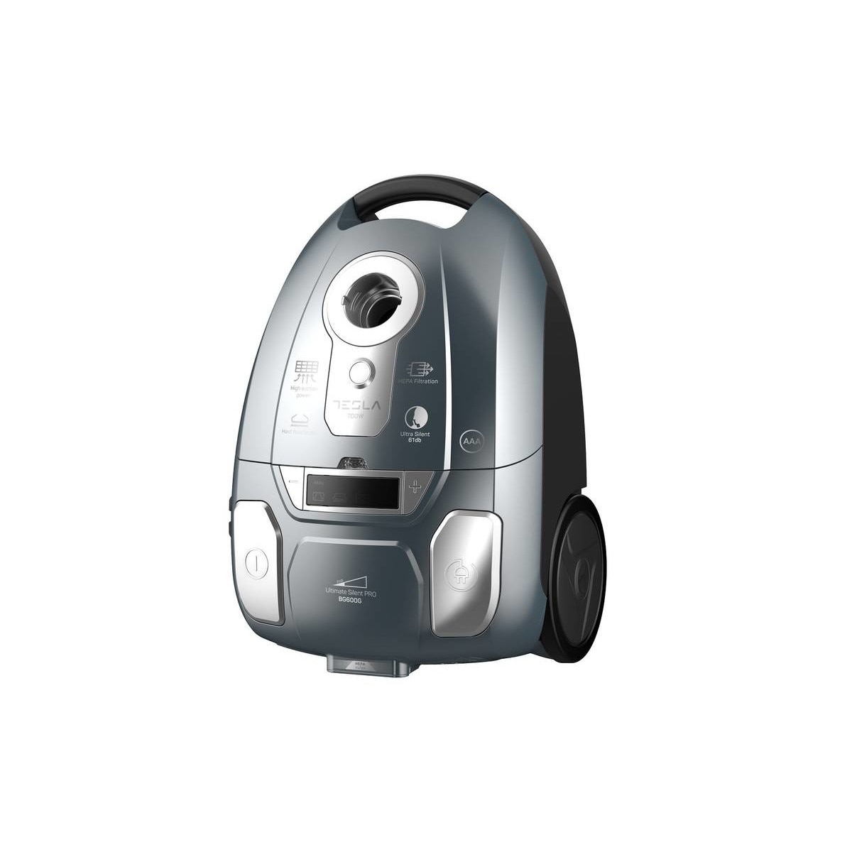 Aspirator cu sac Tesla Ultimate Silent Pro BG600G700W, capacitate 3L, filtru lavabil Hepa, Gri