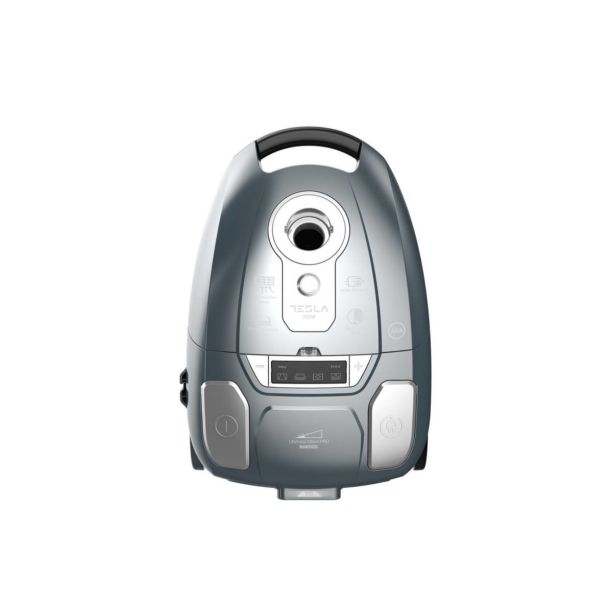 Aspirator cu sac Tesla Ultimate Silent Pro BG600G700W, capacitate 3L, filtru lavabil Hepa, Gri
