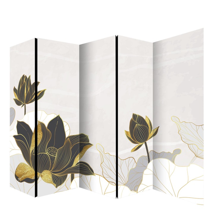 Paravan, Colors of Life, Lemn/Textil, Model Flori, 225 x 172 cm, 5 piese, Multicolor