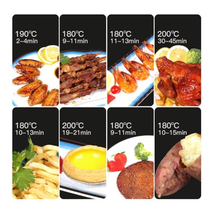 Friteuza cu Aer Cald, S-18 Air Fryer, 2400W, LCD Touch control, Capacitate 6L si Afisaj Digital, negru cu auriu