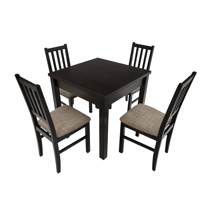 Set masa fixa 80 cm cu 4 scaune tapitate, MB-13 Max9 si S-38 Boss4 W2, Wenge, lemn masiv de fag, stofa
