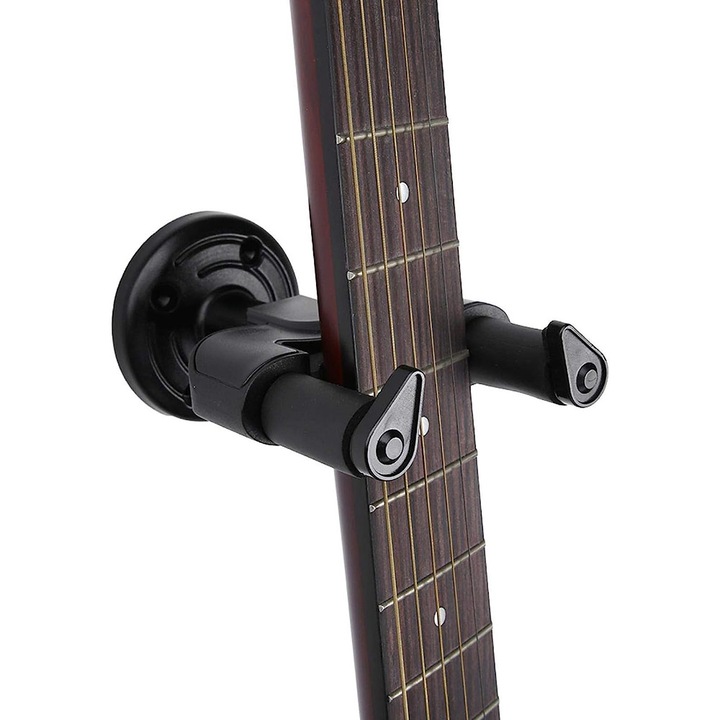 Suport perete pentru chitara, BOMSTOM, include suruburi, potrivit pentru chitare electrice si acustice, solid si stabil, ABS/EVA, Blocare automata, Negru